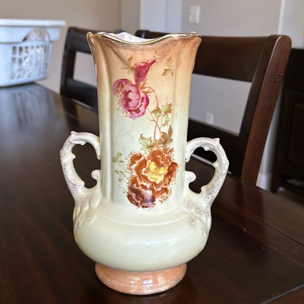 Vintage antique painted vase, rose design